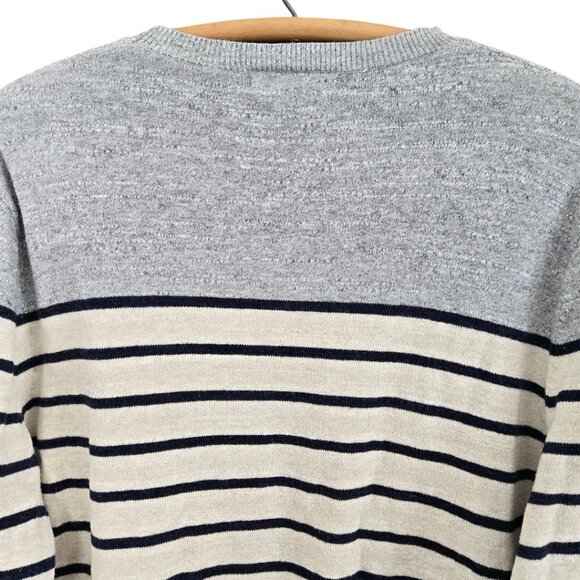 Banana Republic Mens Medium Striped Crew Neck Sweater Long Sleeve Gray Ivory Nav - Picture 5 of 7